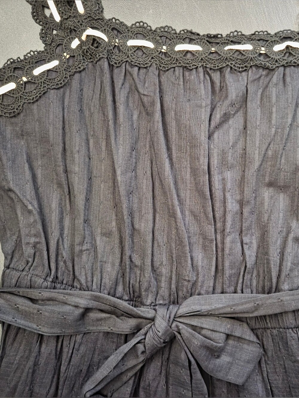 NWT- Anne Klein Lace Detail Cotton Tie Belt Stitching Accents Maxi Dress-Size 14 - Picture 10 of 16